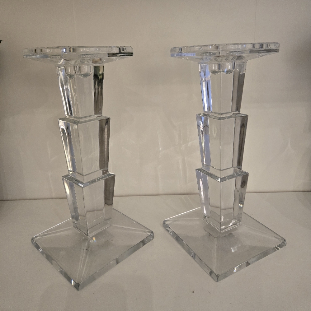 Mikasa Empire Pillar Crystal Candle Holders Holiday Formal Party